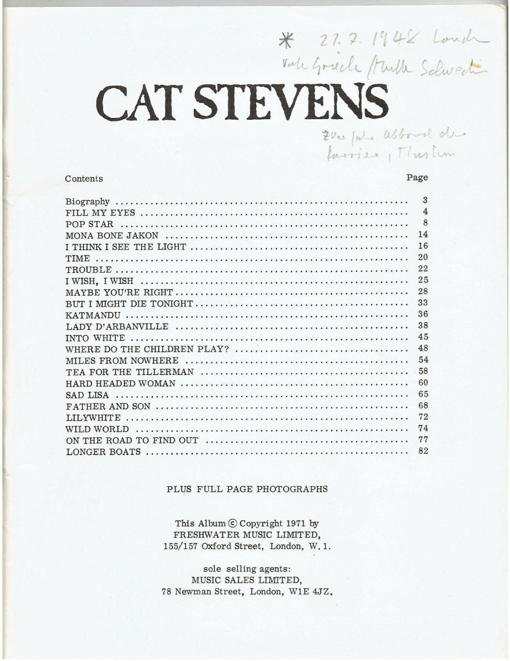 Libri: CAT STEVENS – Usato da Flims - Dorf venduto da Stagediver 1