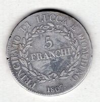 Italien coins Principato Lucca e Piombino 5 franchi 1807 rar