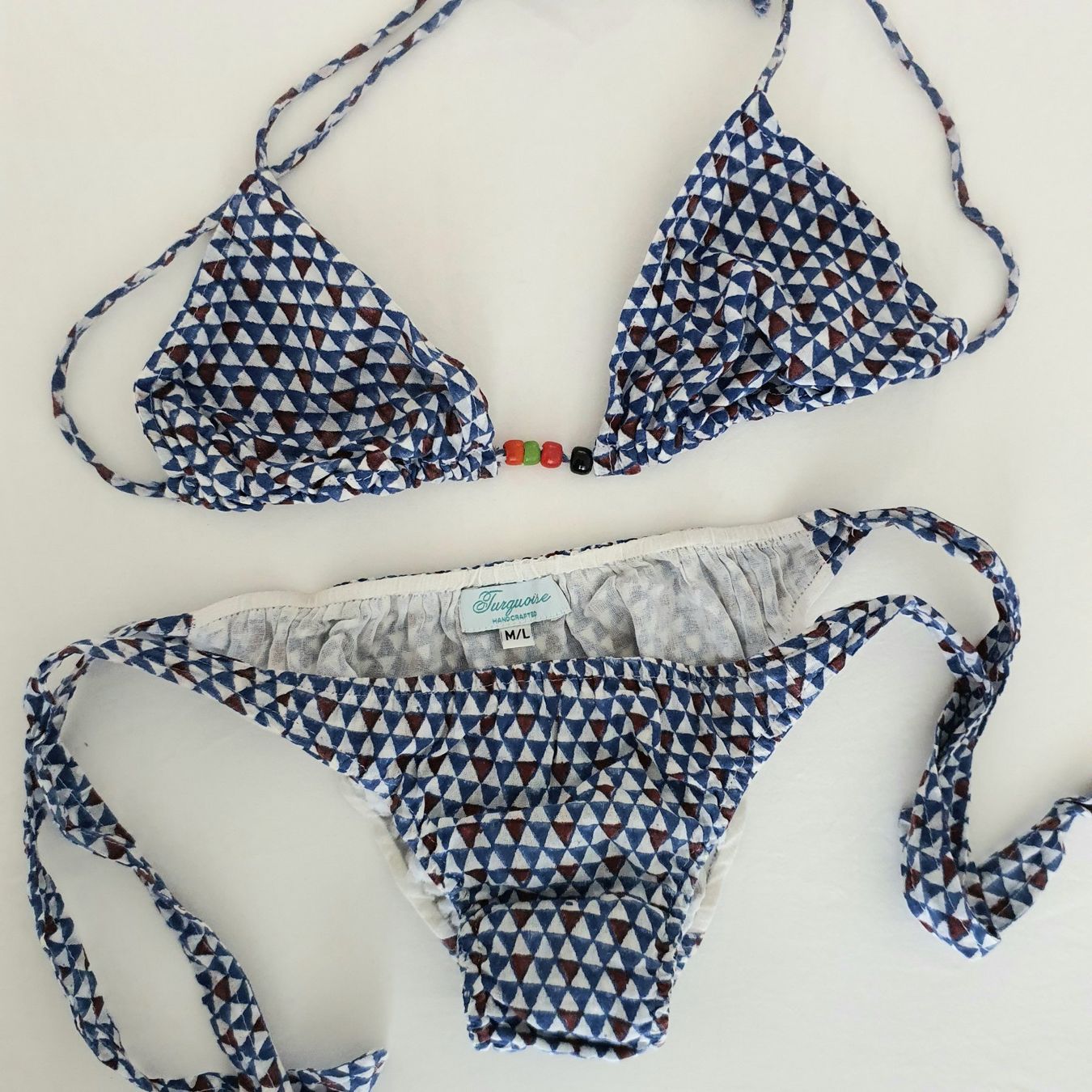 Costumi da bagno & Bikini: Turqoise Triangel-Bikini Handgefertigt Baumwolle – Usato da Weiach venduto da sim_8s27 3