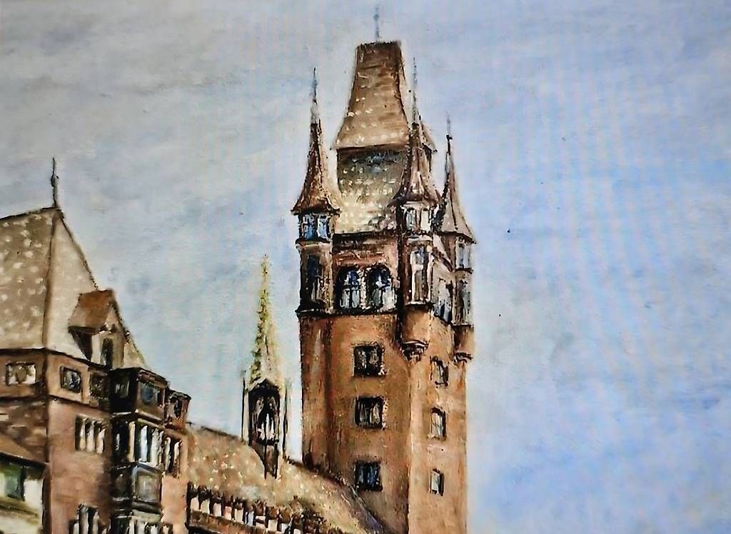 Dipinti: Basler Marktplatz,Oelgemälde 1955 – Usato da Riehen venduto da harald13 3