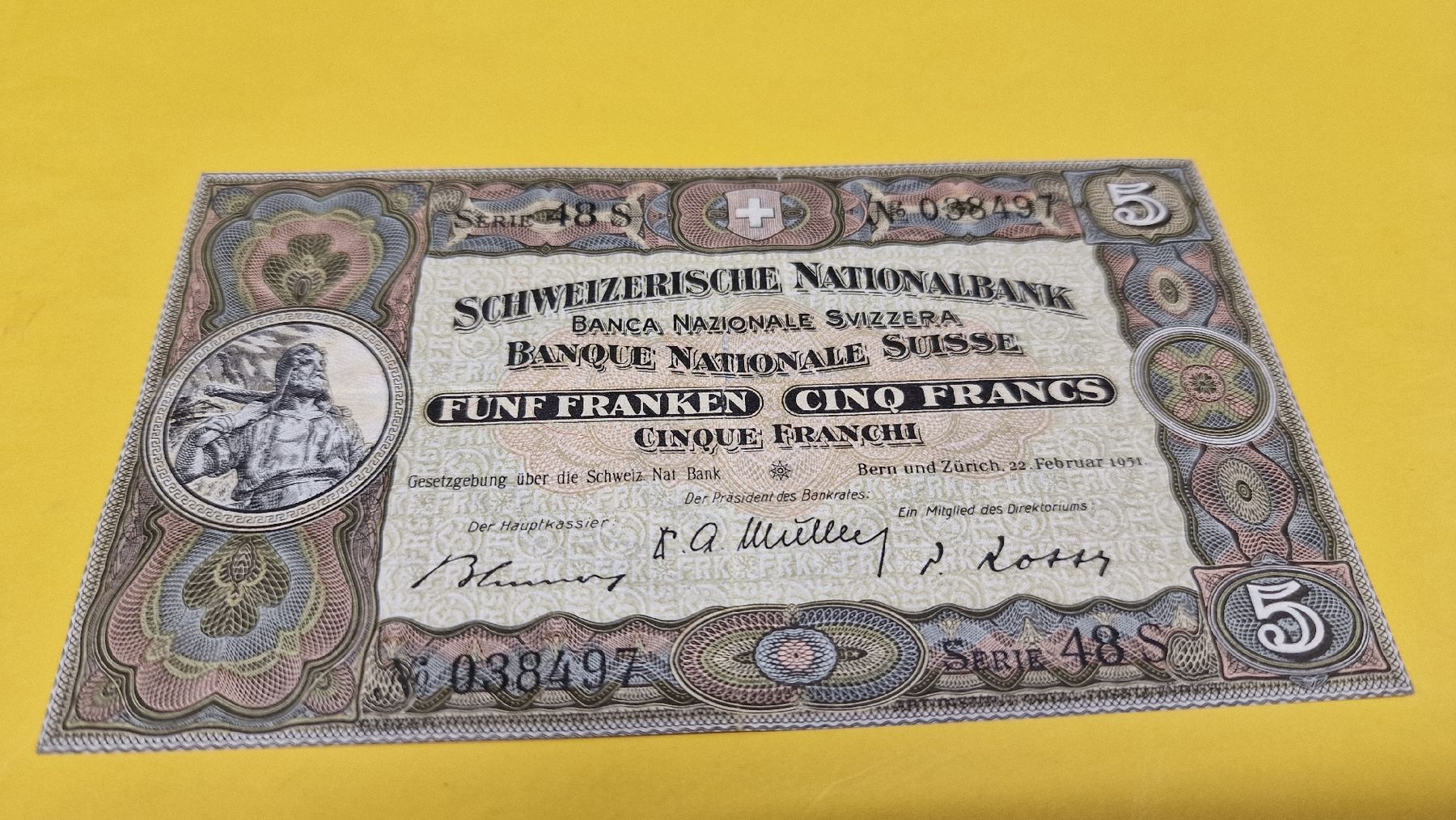 Banconote: Seltene 5 Franken Noten  Schweizerischen Nationalbank 1951 – Nuovo (secondo la descrizione) da Herisau venduto da MoneyisPower.AR