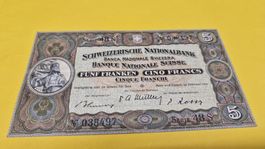 Seltene 5 Franken Noten  Schweizerischen Nationalbank 1951