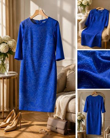 Elegantes Damenkleid Blau Gr. S | Mit Strass-Verzierung 