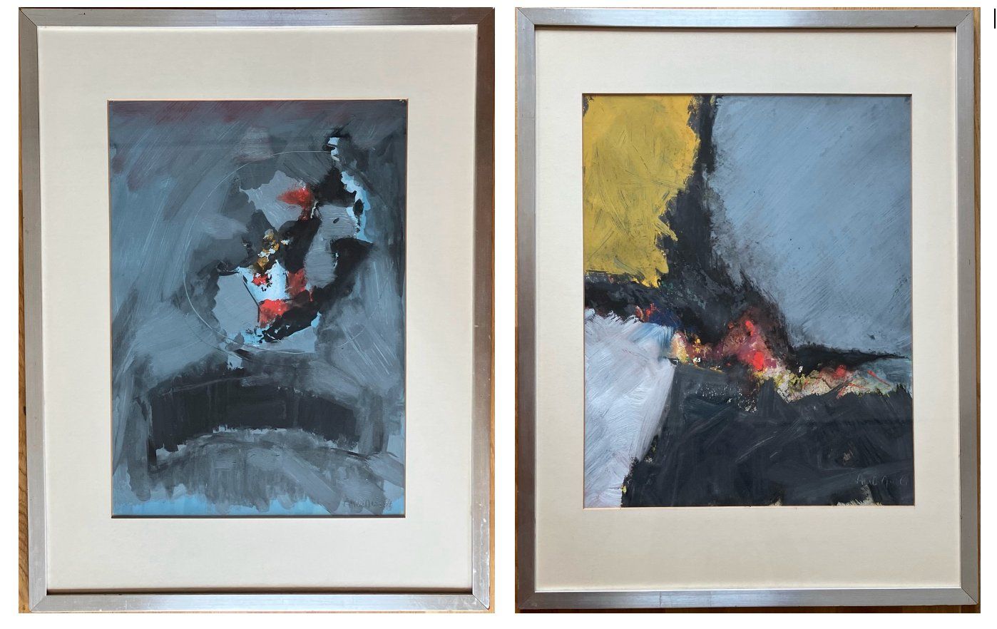 Dipinti: 2 Gemälde 1964 - Gouache - "?AMAQUIS?" – Usato da Basel venduto da ekaeufer