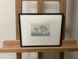 Aquarell-Malerei Bäume, Originalbild von 1989, gerahmt