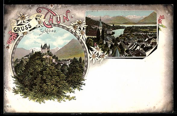 Cartes postales: Lithographie Thun, Schloss, Totalansicht – D'occasion à Berlin par bartko-reher