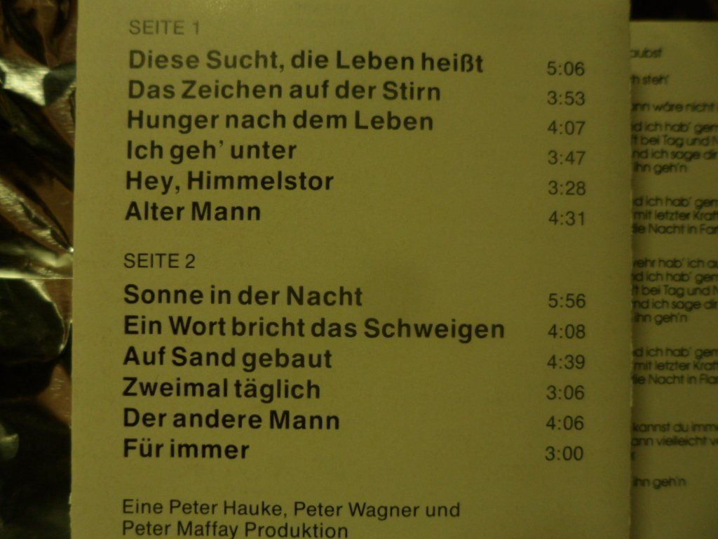Musicassette: PETER MAFFAY   Sonne in der Nacht – Usato da Langnau i. E. venduto da mar_hw58 1