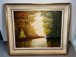 Antikes gemälde mit holzrahmen