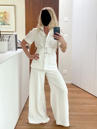 White STEFANEL Belted Short Sleeve Blazer, Size XS/S