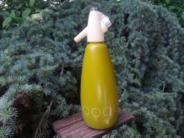 Ancienne bouteille siphon à soda, jaune, décoratif !