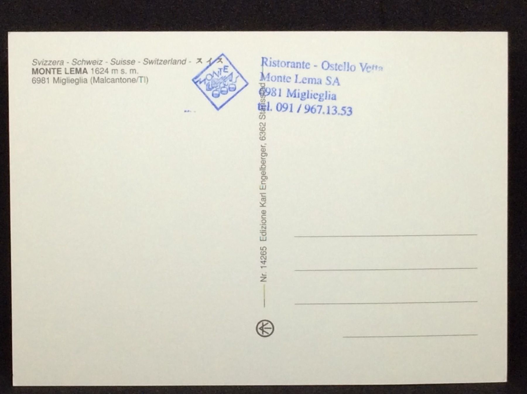 Cartoline postali: Monte Lema, Miglieglia – Usato da Widnau venduto da Brusi9 1