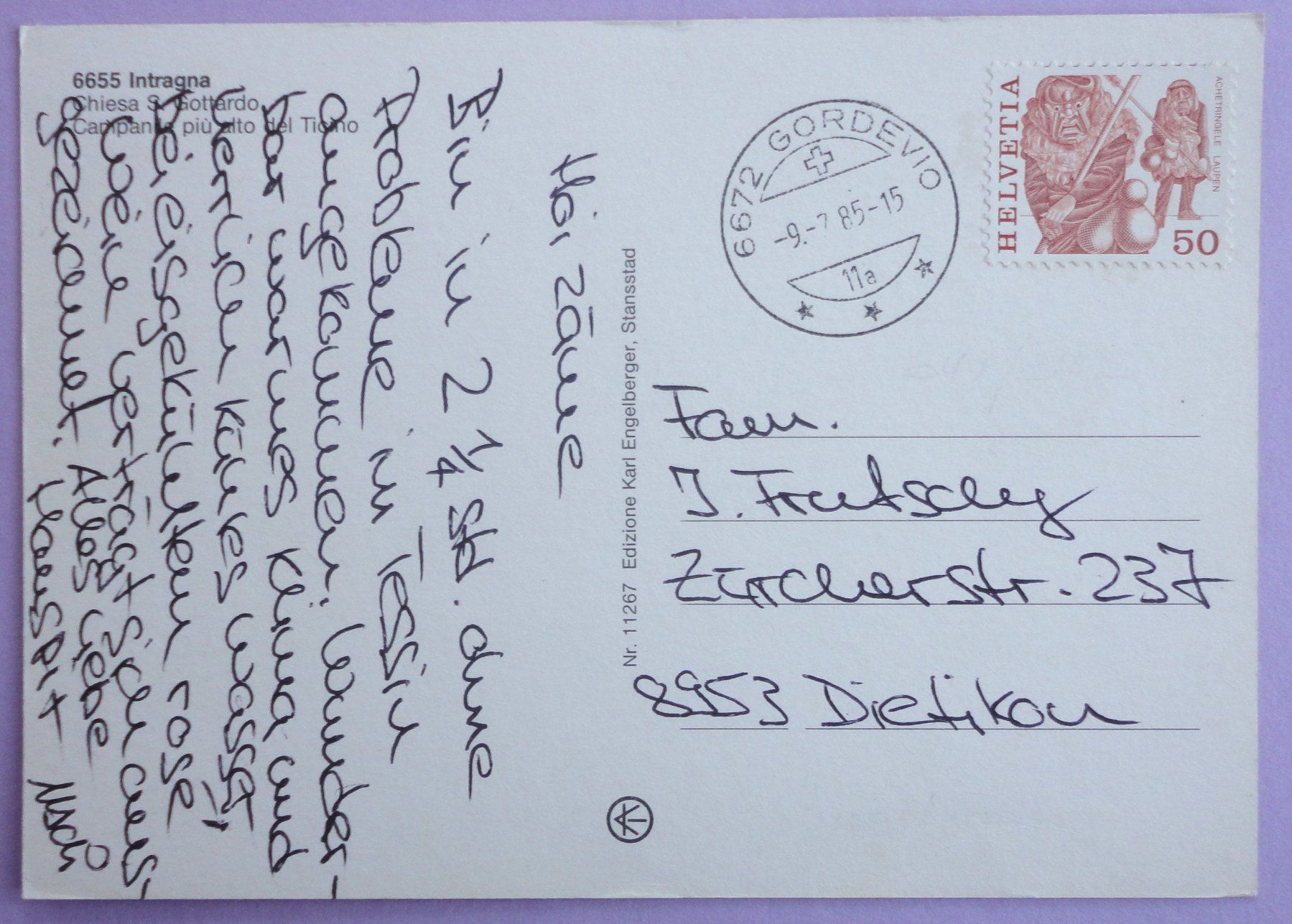 Cartoline postali: Intragna, Chiesa S. Gottardo – Usato da Fétigny venduto da Billy2miny 1