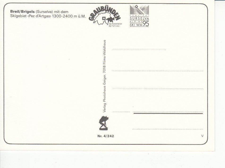 Cartoline postali: Brigels 2 um 1995 – Usato da Bürglen TG venduto da StampGraf 1