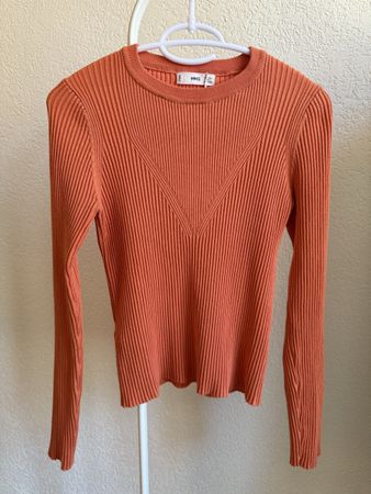 Pull maille col rond corail Mango, t.38/M