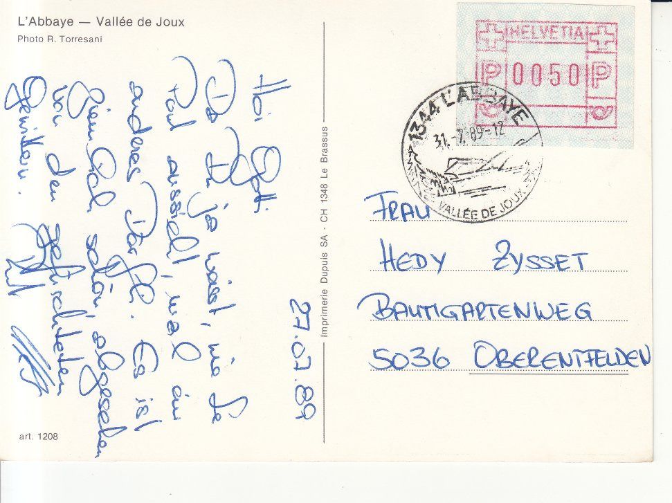 Cartoline postali: L'Abbaye  1989 – Usato da Bürglen TG venduto da StampGraf 1