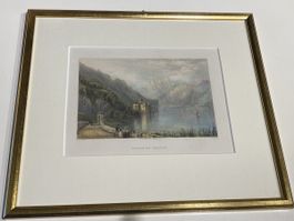 Alter Stahlstich, Castle of Chillon, Schloss Chillon 1836