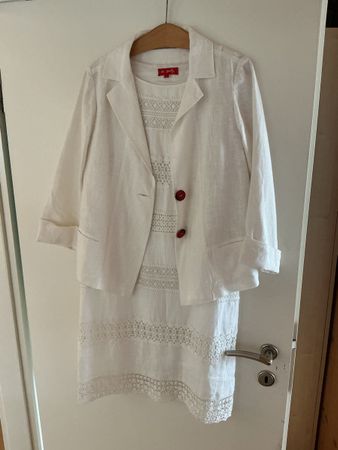 Sommerliches Leinenkleid mit Blazer, Grösse L, Weiss!