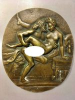 🟡 antik erotisch Bronze Plakette - Darstellung Akt Hinweise