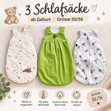 3 Babyschlafsäcke Gr. 50/56 ab Geburt
