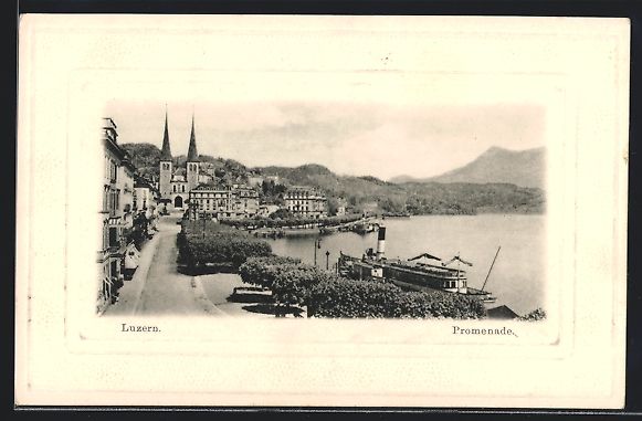Cartoline postali: Luzern, Promenade, Dampfer am Anleger, B – Usato da Berlin venduto da bartko-reher