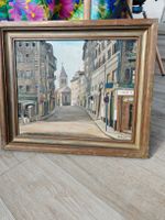 Tableau Huile s/ toile - Ruelle de vieille ville & clocher 