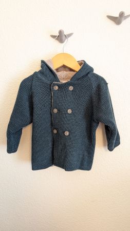 frilo Strickjacke, Petrol | 74 | Merinowolle | beschädigt