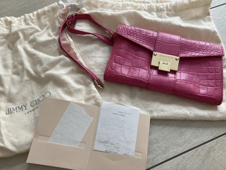 Jimmy Choo Clutch Tasche Pink Fuchsia Kroko Leder Damen