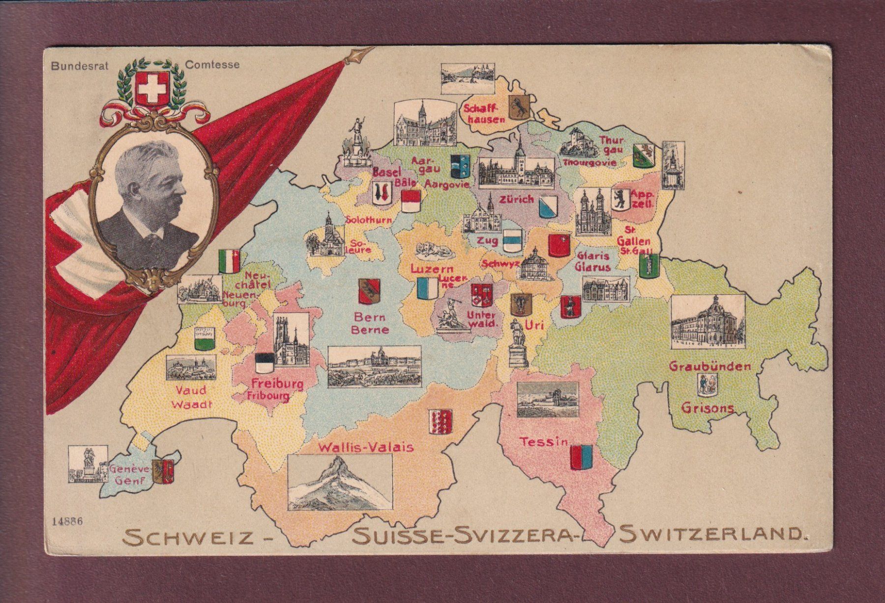 Cartoline postali: SCHWEIZ / SUISSE - Bundesrat Comtesse – Usato da Pully venduto da nicecards