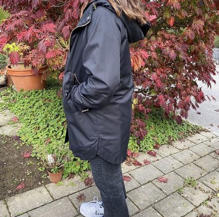 Wintermantel mit Pelzkragen, schwarz
