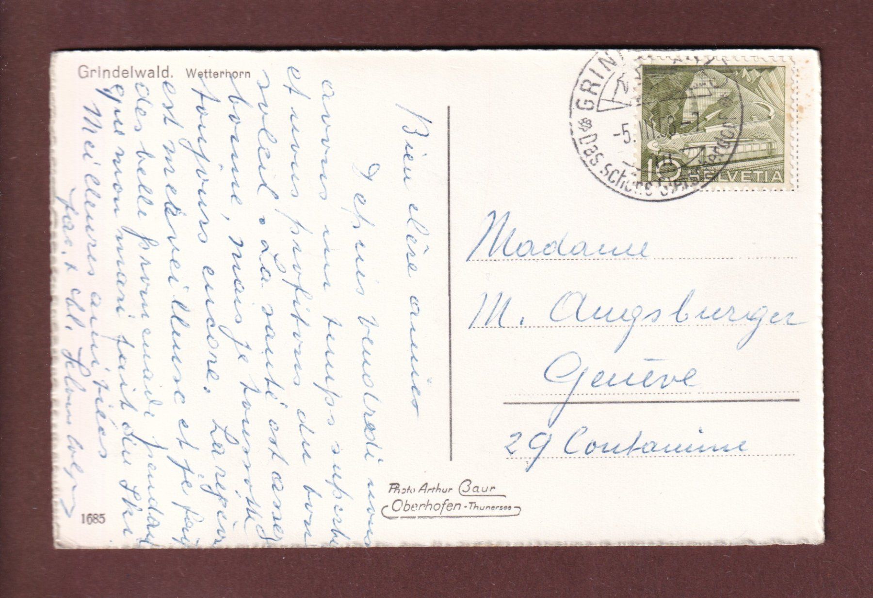 Ansichtskarten: GRINDELWALD - Wetterhorn - 1958 – Gebraucht aus Pully von nicecards 1
