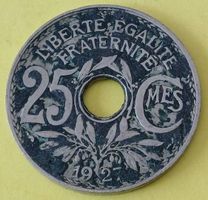 25 Centimes Loch Münze - Phrygische Mütze - Frankreich 1927