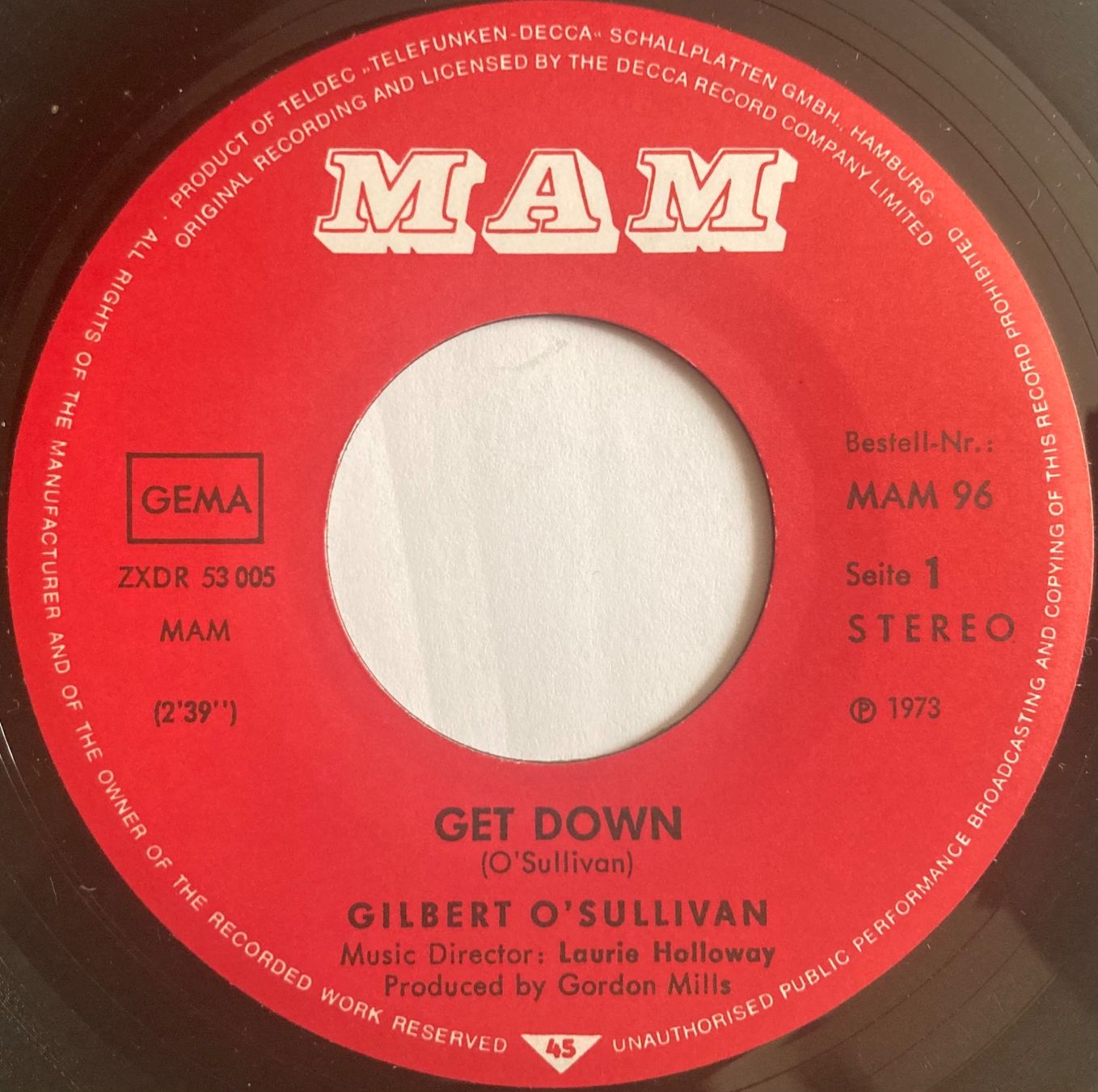 Dischi in vinile: GILBERT O'SULLIVAN - GET DOWN – Usato da Poliez-Pittet venduto da Newtown-Records 2