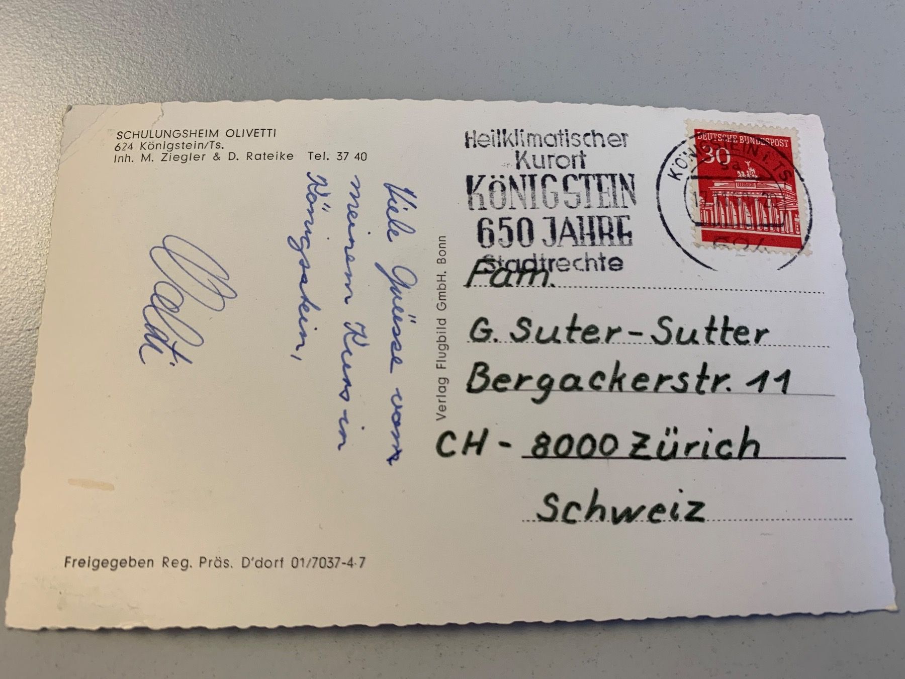 Ansichtskarten: Alte Postkarte Schulungsheim Olivetti Königstein – Gebraucht aus Erlenbach ZH von Ritschly 2