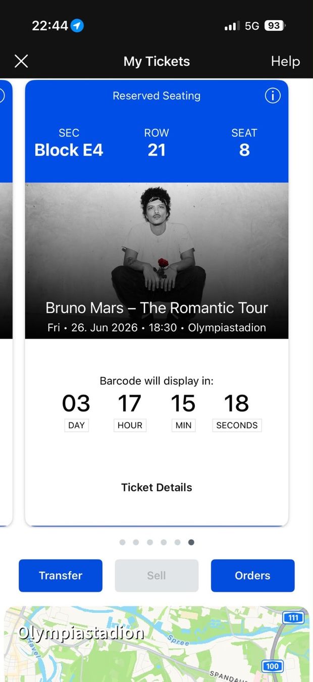 Biglietti: Bruno Mars Ticket 2x in Berlin – Usato da Zürich venduto da Jxltn 1