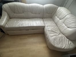 Cream Leather Corner Sofa with Storage - Bargain!