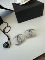 Chanel CC Crystal Earrings – Silver Tone 