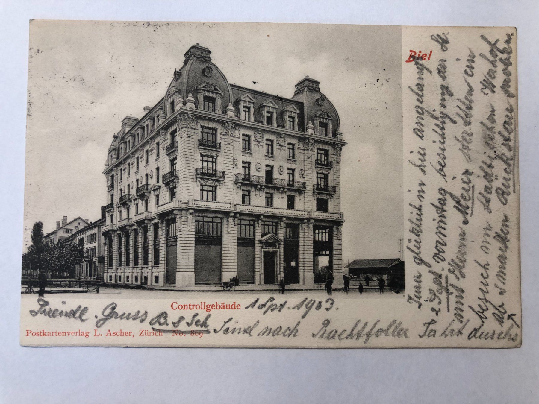Ansichtskarten: Controllgebäude Biel 1903 – Gebraucht aus Pfäffikon ZH von Waltoversand