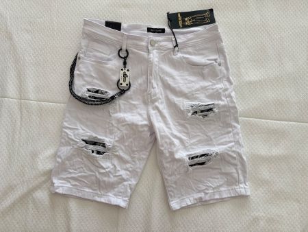 💫 🩳 Herren Shorts weiss, Grösse: L,  Ripped mit Kette ✨