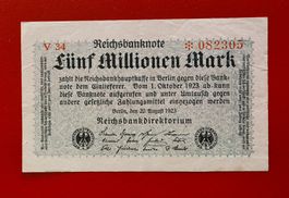 DEUTSCHES REICH BANKNOTE 5 MILLIONEN MARK INFLATION 1923