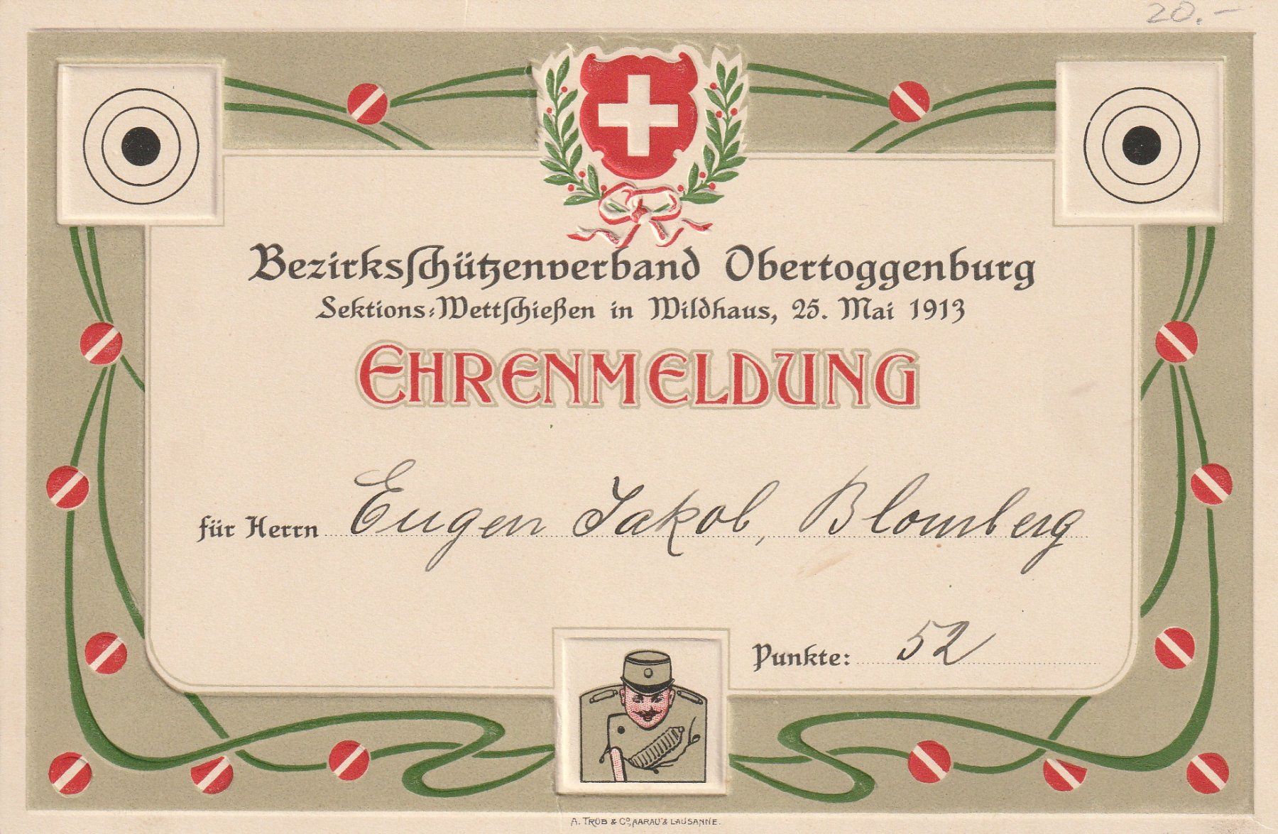 Documenti: Ehrenmeldung Wildhaus 1913 – Usato da Crémines venduto da clifden92