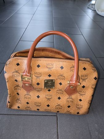 MCM Boston Tasche Cognac Monogramm Leder Tasche Gepäcktasche