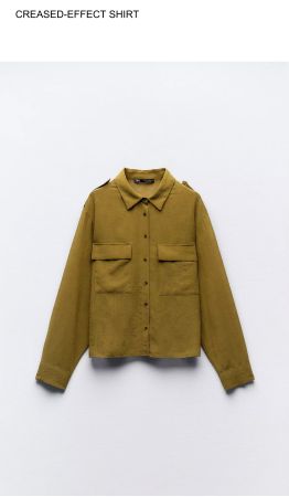 ZARA Olivgrünes Crinkle-Effekt Hemd, Gr. XS