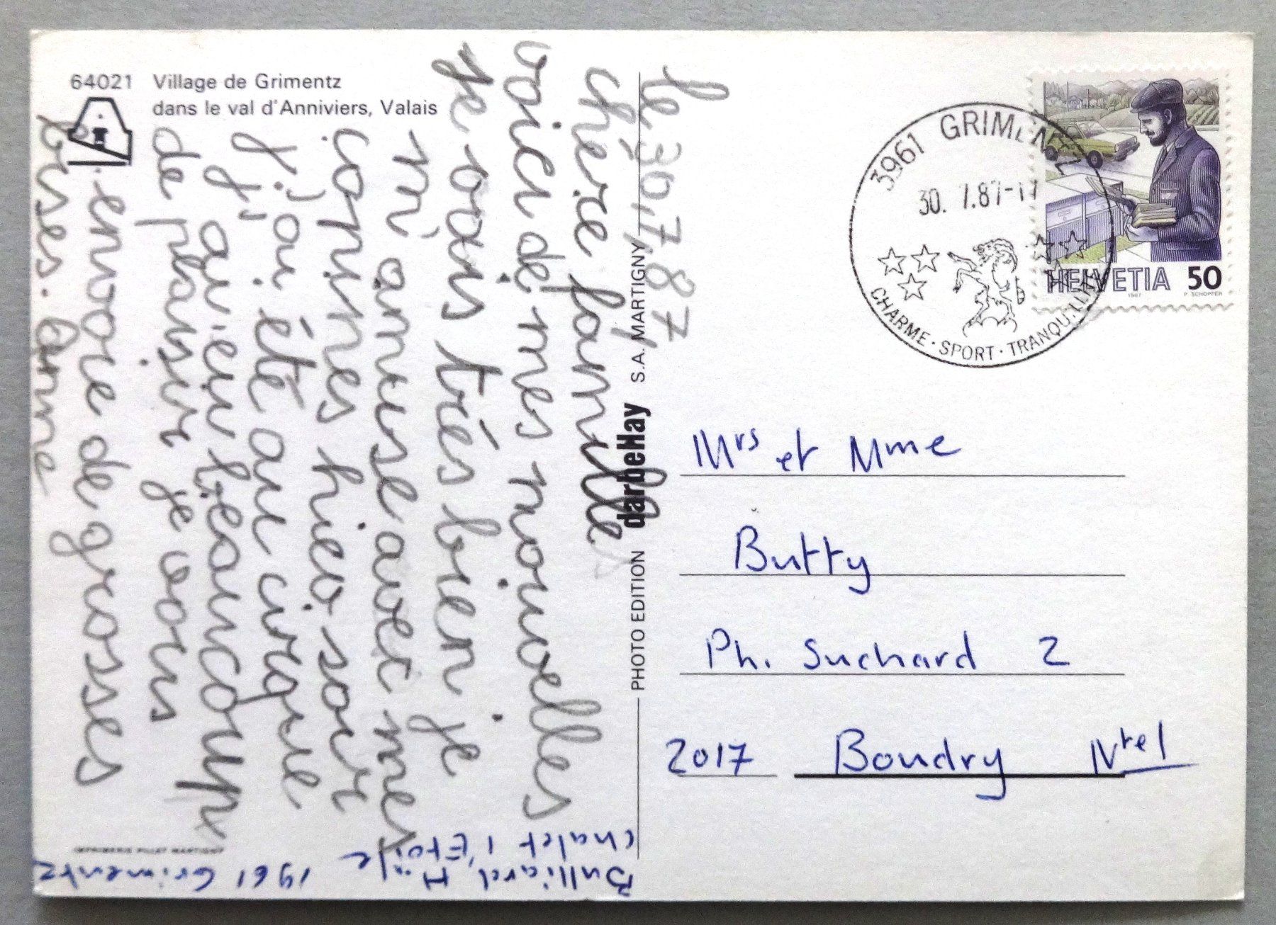 Cartoline postali: Grimentz, Val d' Anniviers – Usato da Fétigny venduto da Billy2miny 1