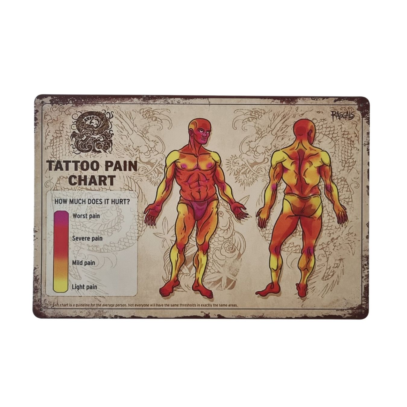 Insegne: Tattoo Pain Chart - Blechschild – Nuovo e nell'imballaggio originale da Figino venduto da MabaStore24