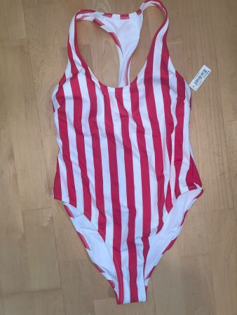NEU Gr M / 38 Badeanzug mit Racerback rot weisse Streifen