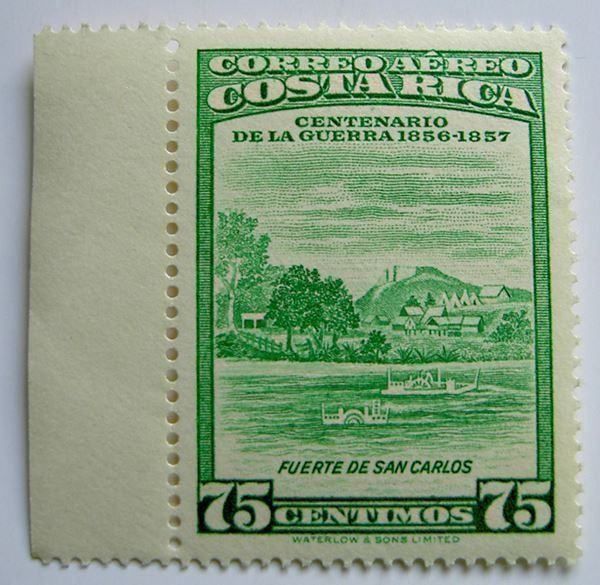 Tutti i francobolli: 75 Centimos, Costa Rica, Centenario 1957 – Nuovo (secondo la descrizione) da Stuttgart venduto da Escazu