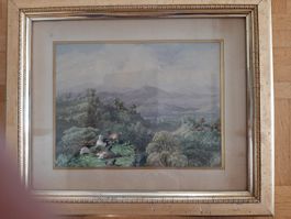 Aquarell signiert C.Bekert Gold umrandet unter Glas