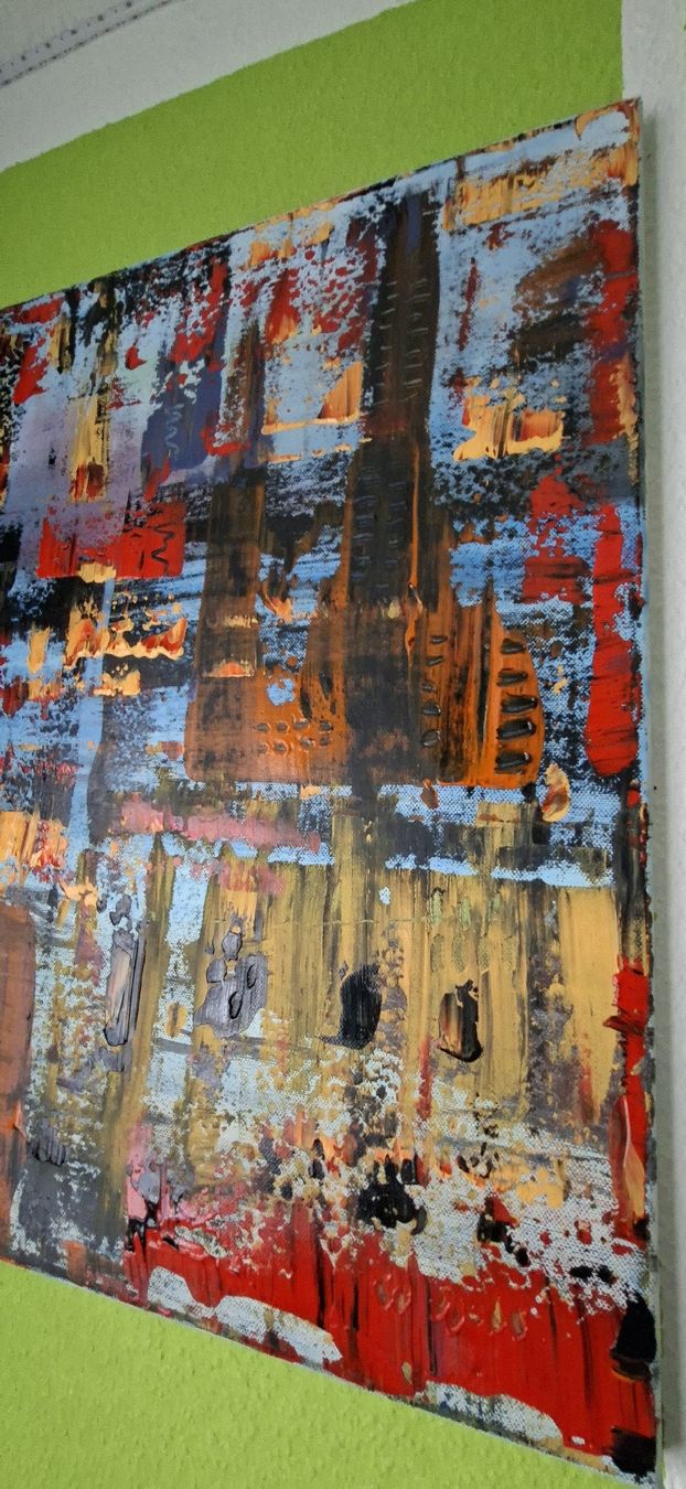 Dipinti: Gemälde "Fantasie Stadt" handmade 58×58 – Nuovo (secondo la descrizione) da Riehen venduto da Steinbock1970 4