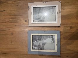 2 Fotorahmen 10x15cm Shabby Chic Landhausstil in blau/rosa