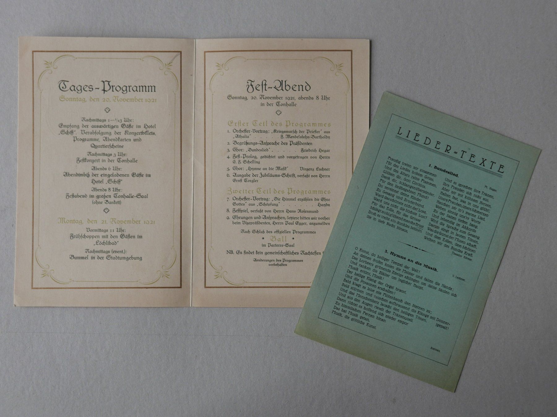 Documents: MÄNNERCHOR HARMONIE ST. GALLEN 1921 PROGRAMM – D'occasion à Balgach par Zwischenraum 7